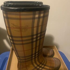 Burberry Plaid Winter Rain Boots - Brown and Black